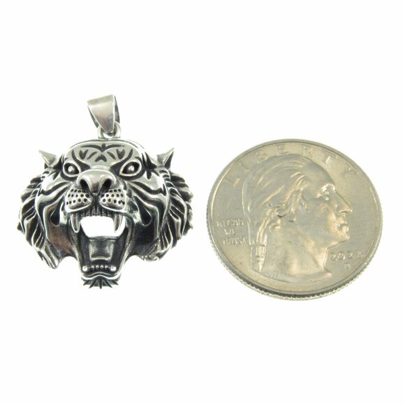 Solid 925 Sterling Silver Tiger Head Face Pendant, Spirit Animal Totem Jewelry - Picture 4 of 9